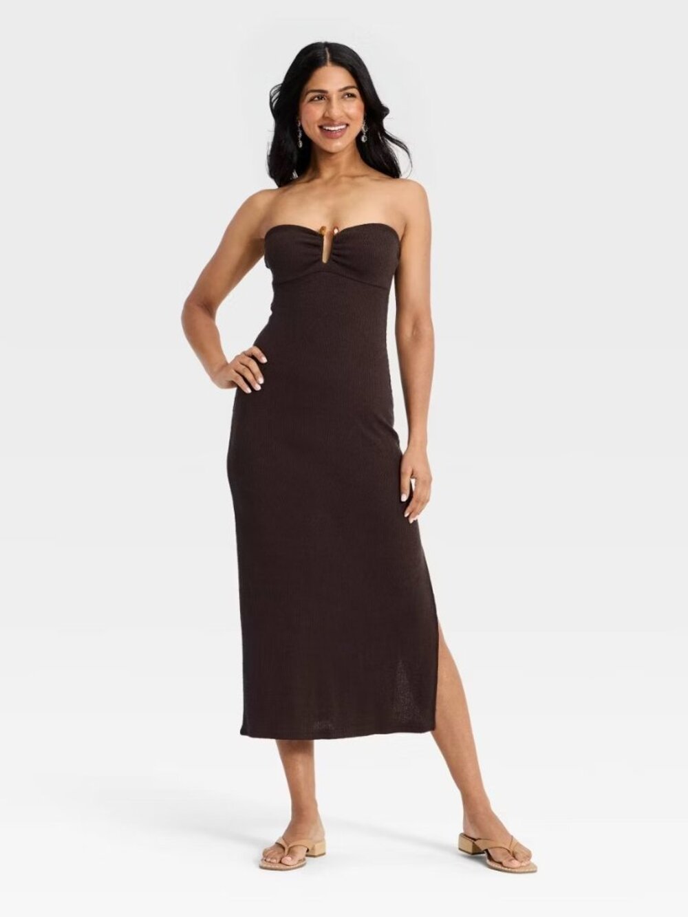 Strapless Textured Knit Maxi Dress Dark Brown Keyhole A New Day XS-4X NWT